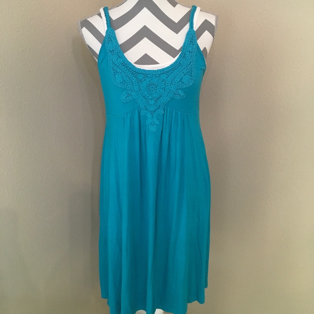 Apt. 9 Turquoise White Crochet Dress NWT - Size Medium